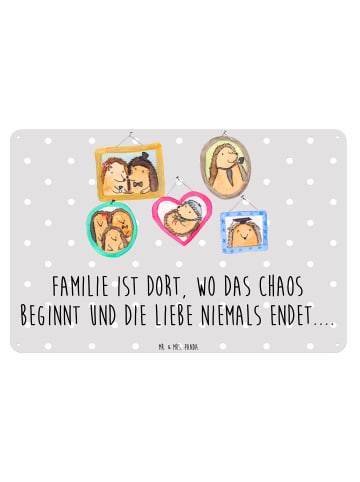 Mr. & Mrs. Panda Blechschild Igel Familie mit Spruch in Grau Pastell