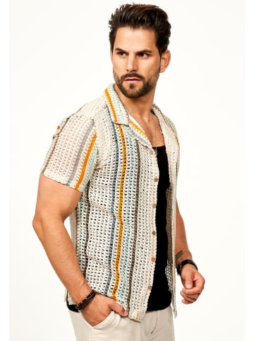 SOULSTAR Kurzarmhemd - Bunt im Vintage Summer-Look als Kurzam Strick Hemd in Ecru