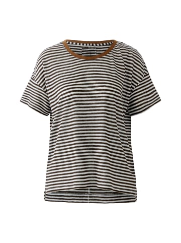 Oui Leinen T-Shirt in dk brown offwhite