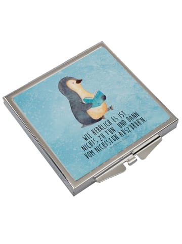 Mr. & Mrs. Panda Reise Spiegel Pinguin Buch mit Spruch in Eisblau