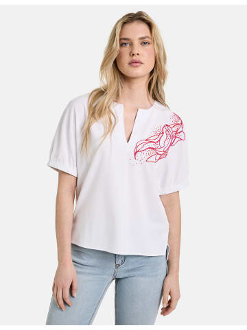 TAIFUN T-Shirt Kurzarm Rundhals in White gemustert