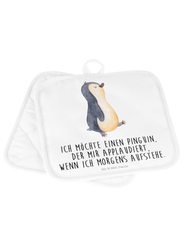 Mr. & Mrs. Panda Topflappen Lustig Pinguin mHerzieren mit Spruch in Weiß
