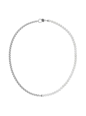 Giorgio Martello Milano Collier Panzerkette, Schwarzer Achat Oder Perle in Weiss