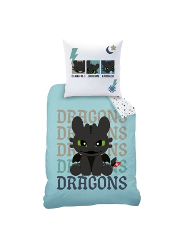 DRAGONS Kinderbettwäsche Dragons "Toothless Dreams" in Aqua-Mint/ Weiß/ Grau