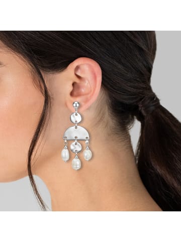 Lulu & Jane Ohrringe aus Metall-Legierung mit Süßwasser-Zuchtperle in silber