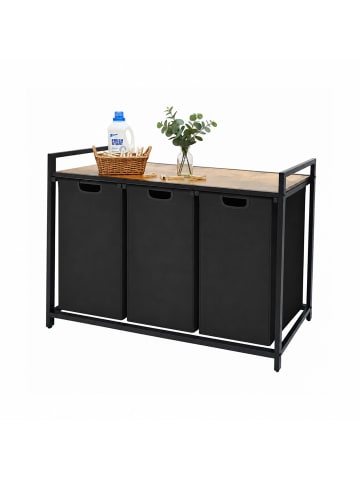 relaxdays Wäschesammler in Schwarz/ Natur - (B)109,5 x (H)73,5 x (T)33 cm