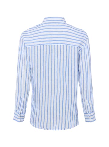 Marie Lund Leinenbluse in weiß blau - 0015