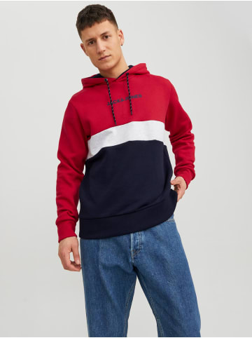 Jack & Jones Kapuzenpullover mit Print Design Sweater Hoodie JJEREID in Rot