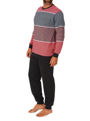 NORMANN Langarm Schlafanzug Pyjama Bündchen Streifen in rot