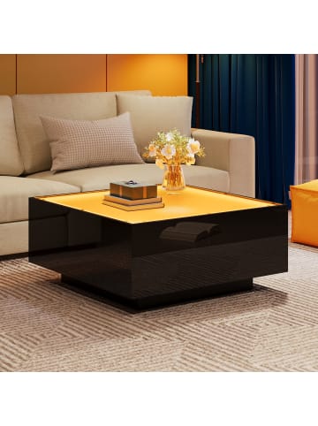 ABRIHOME Couchtisch mit Glastischplatte und LED, 70*70*36cm
