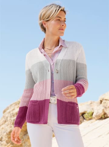 WITT WEIDEN Ajour-Strickjacke in erika-ecru-geringelt
