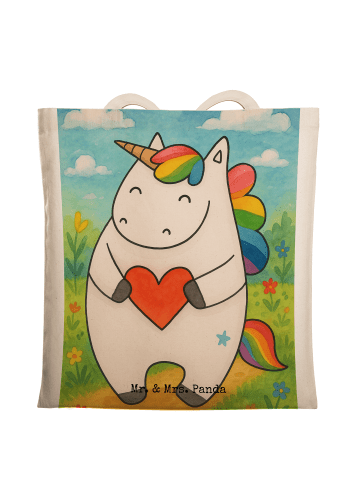 Mr. & Mrs. Panda Shopping Tasche Einhorn Herz Design ohne Spruch in Weiß