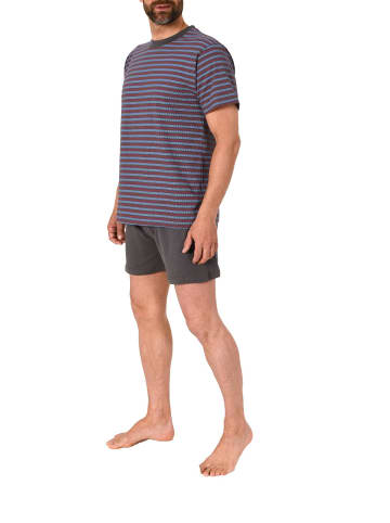NORMANN Schlafanzug kurzarm Pyjama Shorty Streifen - 67325 in grau