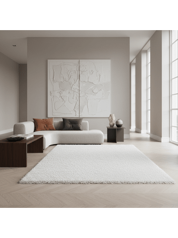 KADIMA DESIGN Teppich Hochflor Shaggy Waschbar Einfarbig SALZACH Strapazierfähig in Weiß