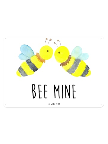 Mr. & Mrs. Panda Blechschild Biene Liebe mit Spruch in Weiß