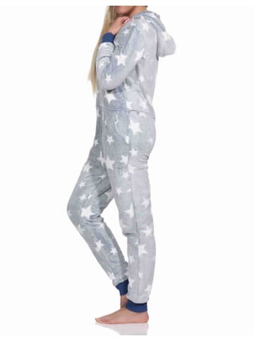 NORMANN Schlafanzug Jumpsuit Overall Sterne Coralfleece - 76733 in blau