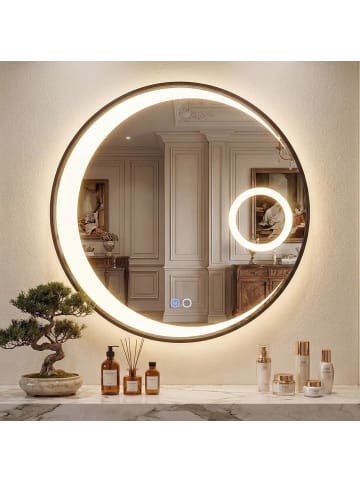 COSTWAY Runder Spiegel mit Beleuchtung 60cm in Schwarz