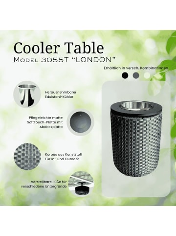 COOTAB Cooler Table 4-in-1 Loungetisch mit Edelstahl-Kühler London in 50 cm in Anthrazit/Schwarz