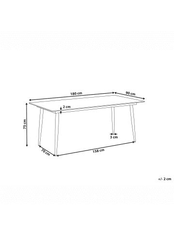 Beliani Esstisch TOLENTINO in Grau - (W) 90 x (H) 75 x (L) 180 cm