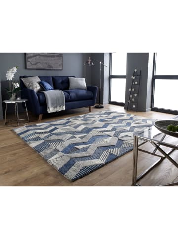 KADIMA DESIGN Wollteppich Zickzack Muster, Geometrisch, Wohnzimmer schmutzabweisend in Blau