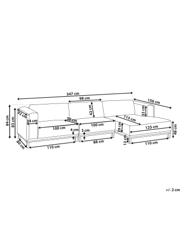 Beliani 4-Sitzer Sofa VENG in Grau - (W) 347 x (H) 84 x (L) 156 cm