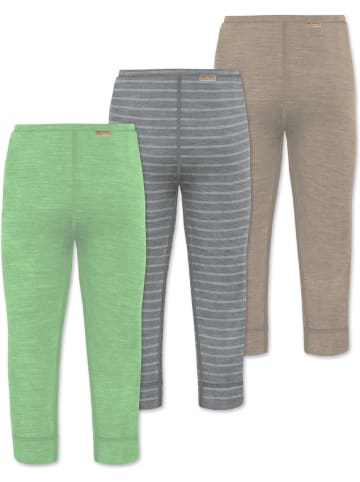 Normani Outdoor Sports 3er Pack Baby Merino Hose Unterhose Tutira in Beige/Grau/Grün