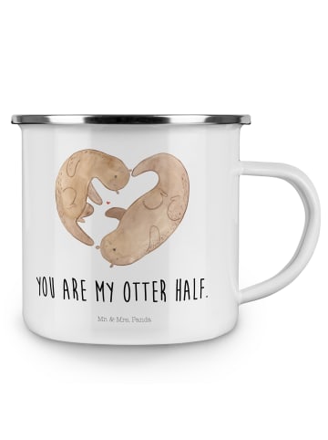 Mr. & Mrs. Panda Camping Emaille Tasse Otter Herz mit Spruch in Weiß