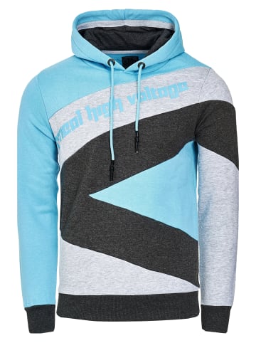 Rusty Neal Kontrast Color Block Kapuzen-Pullover in Türkis / Grau / Anthrazit