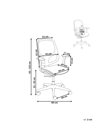 Beliani Bürostuhl AERI in Blau/Schwarz - (W) 60 x (H) 93 x (L) 60 cm
