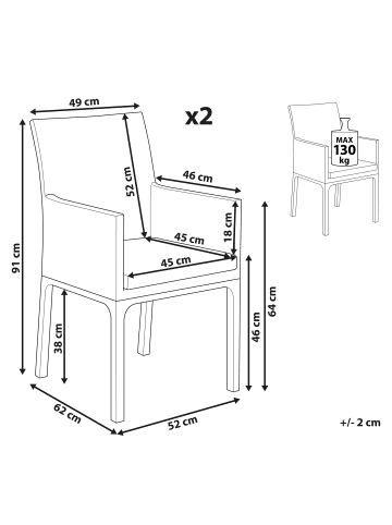 Beliani 2er-Set Esszimmerstuhl BACOLI in Grau/Weiß