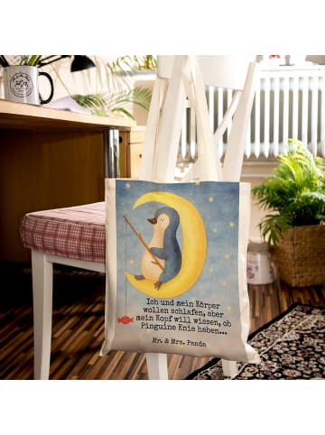 Mr. & Mrs. Panda Tragetasche Pinguin Mond Design mit Spruch in Weiß