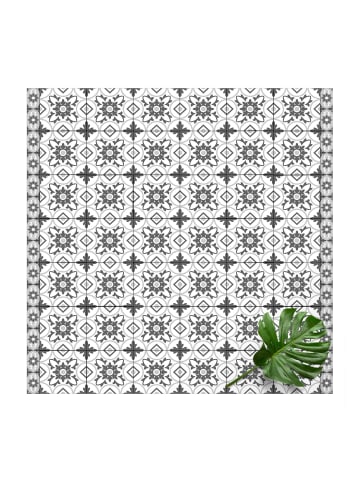 WALLART Vinyl-Teppich - Geometrischer Fliesenmix Blume Grau in Grau