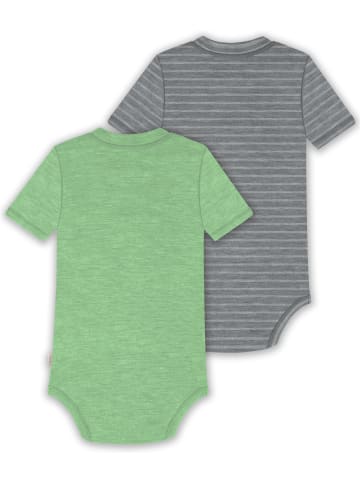 Normani Outdoor Sports 2x Baby Merino Kurzarmbody in Grün/Grau