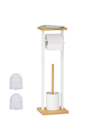 relaxdays WC-Garnitur in Weiß/ Natur - (B)20 x (H)73,5 x (T)20 cm