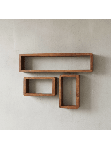 KADIMA DESIGN Wandregal Massivholz | 3-teiliges Set, Abgerundet, Hohe Belastbarkeit in Braun