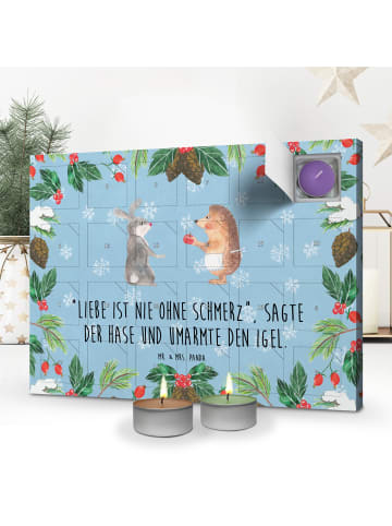 Mr. & Mrs. Panda Adventskalender Kerzen Hase Igel mit Spruch in Eisblau