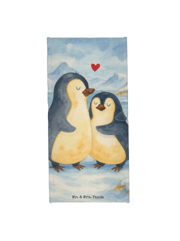 Mr. & Mrs. Panda Badehandtuch Pinguin umarmen Design ohne Spruch in Eisblau