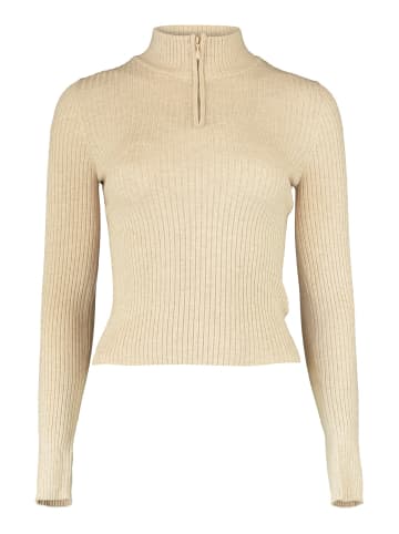 Hailys Dünner Feinstrick Pullover Half-Zip Stehkragen Sweater FLORA in Beige