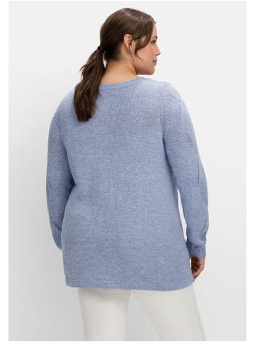 sheego Pullover in mittelblau meliert