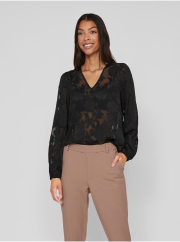 Vila Transparente Bluse Jacquard Langarm Shirt VISIRID in Schwarz