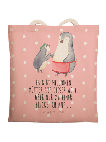 Mr. & Mrs. Panda Einkaufstasche Pinguin mit Kind mit Spruch in Rot Pastell