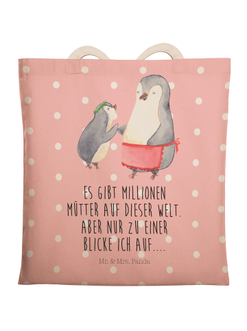Mr. & Mrs. Panda Stofftasche Pinguin mit Kind mit Spruch in Rot Pastell