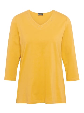 GOLDNER T-Shirt mit charmantem Ausschnitt und Schmucksteinchen in safran