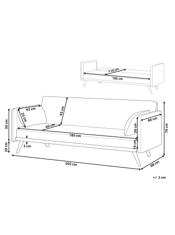 Beliani Schlafsofa ASAA in Weiß/Braun - (W) 205 x (H) 76 x (L) 88 cm