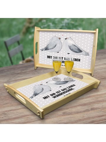 Mr. & Mrs. Panda Tablett Turteltauben Liebe mit Spruch in Grau Pastell