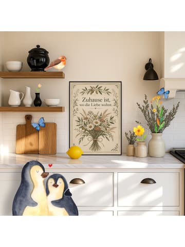 Mr. & Mrs. Panda Poster Blume nostalgisch Design mit Spruch in Weiß