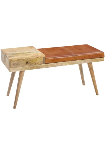KADIMA DESIGN Sitzbank Ziegenleder | 100x52cm, Retro, Stauraum, Braun