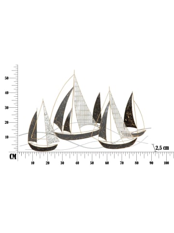 Mauro Ferretti 3D-Dekorplatte aus mehrfarbigem Metall mit Segelschiffmotiv, 91 x 2,5 x 55,9 cm