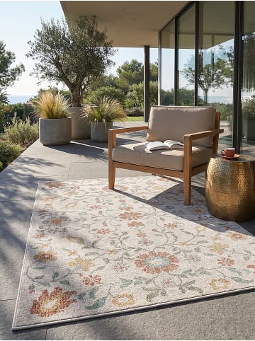 KADIMA DESIGN Teppich Outdoor Floral pflegeleicht Balkon Terrasse Outdoor Garten in Creme