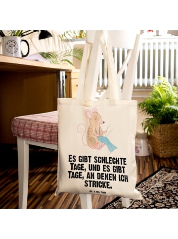 Mr. & Mrs. Panda Strandtasche Maus Stricken mit Spruch in Creme